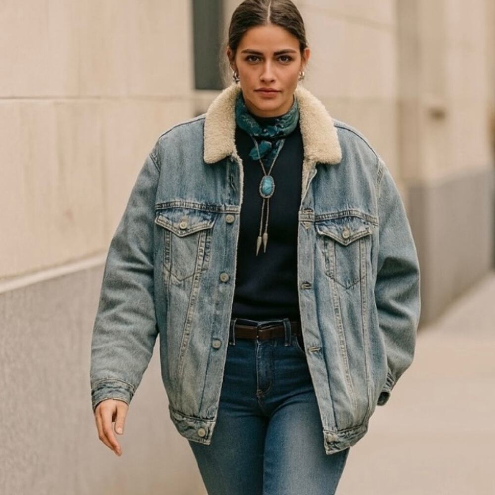 Lucky Brand Sherpa Oversized Trucker Jacket XL Classic Minimalist  Boho Western